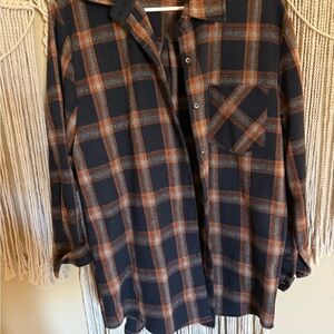Plaid Flannel Shirt in Black and Orange